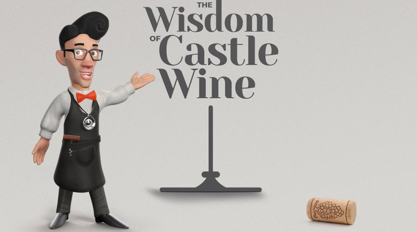 Nosilna podoba aplikacije Modrosti o grajski trti in vinu z virtualnim vodnikom Urbanom.
