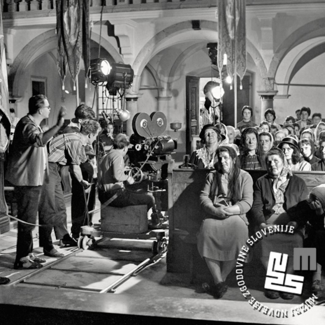 Film crew in Sv. Vid church,  Podnanos, 20 July 1962. Film That Beautiful Day (France Štiglic, 1962). Photo: Božo Štajer, MNZS.