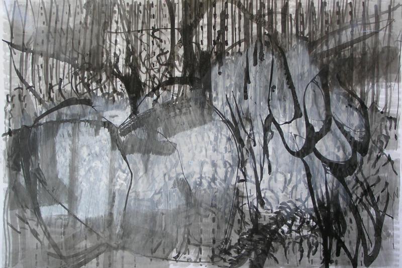 Enorog, 2006, tuš, akril, papir, 150x200 cm