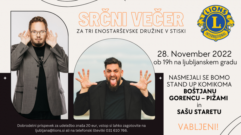 Dobrodelni stand-up comedy na Ljubljanskem gradu: Boštjan Gorenc - Pižama in Sašo Stare
