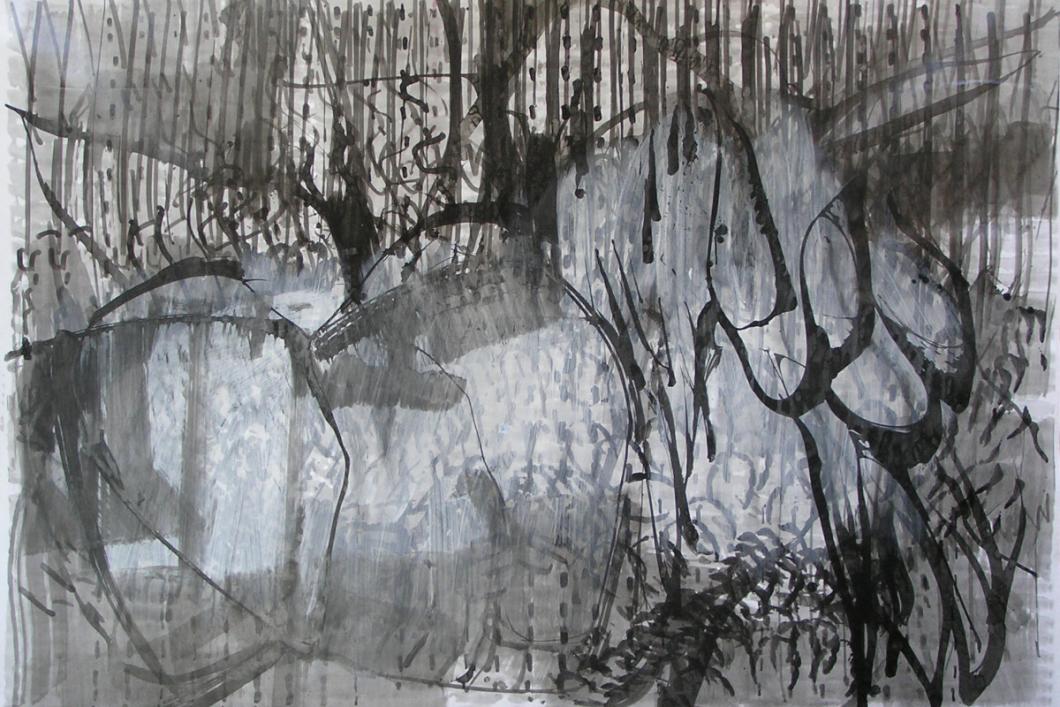 Enorog, 2006, tuš, akril, papir, 150x200 cm