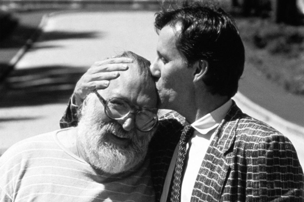 Sergio Leone and James Woods, Cannes, 1984