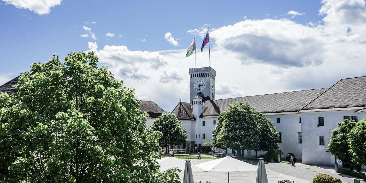 Poletna slika Grajskega dvorišča in razglednega stolpa