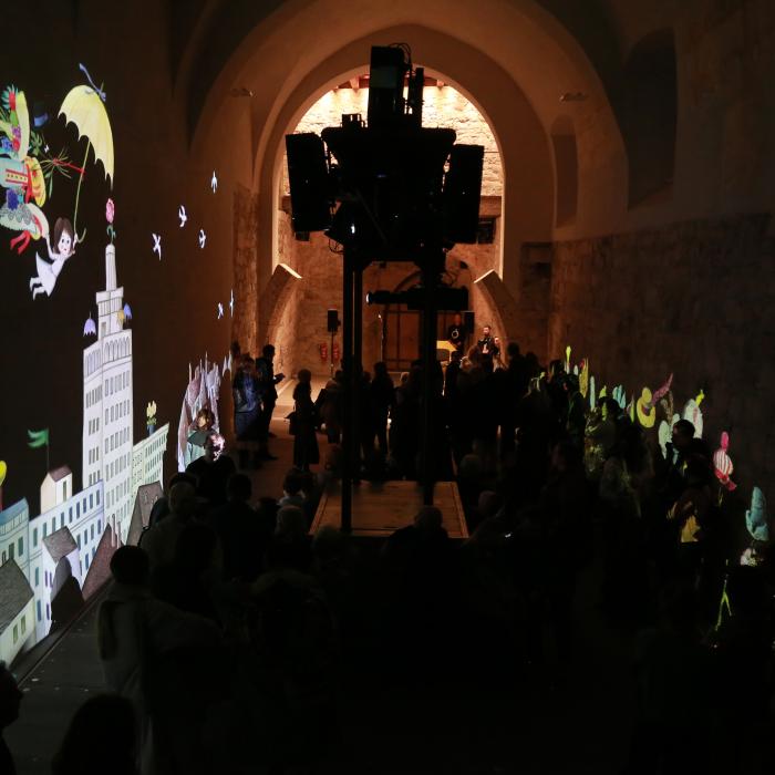 Odprtje prostorske projekcije Ko ilustracije oživijo. Foto: Miha Mally